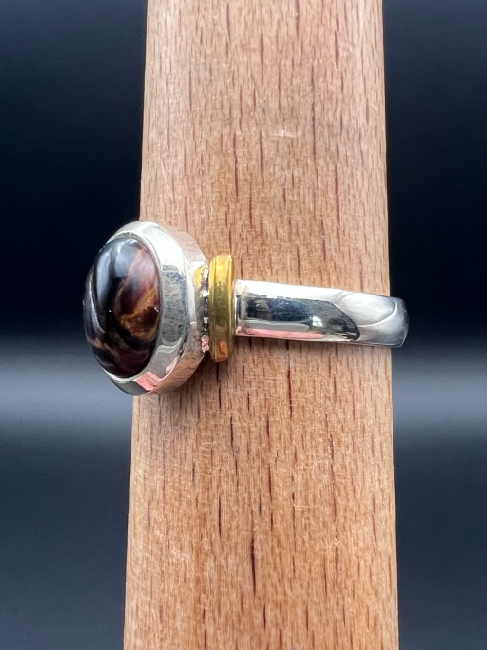 Sterling Silver Pietersite Ring with Brass Accents - Picture 2 of 5